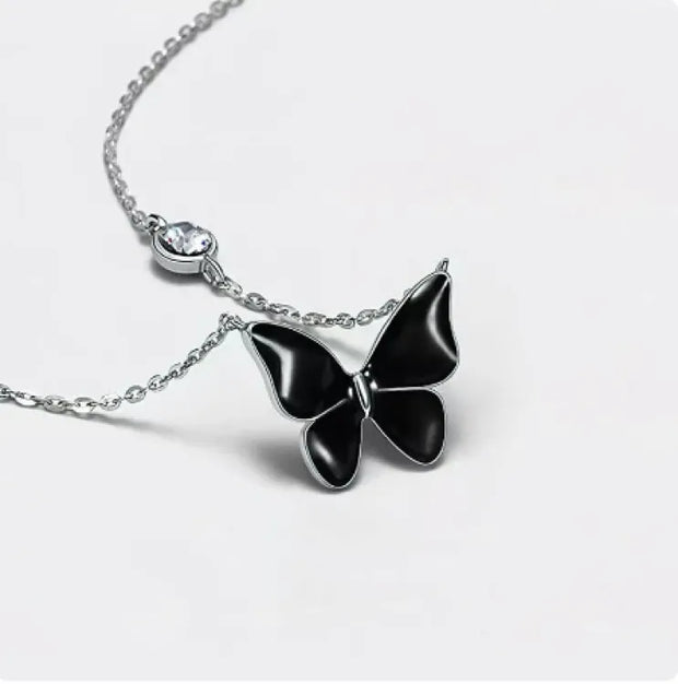 Versatile Black Butterfly Pendant Necklace Personality Collar Chain Light Luxury Jewellery For Women