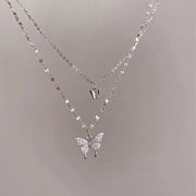 Luxury Silver Double Butterfly Necklace Pendant