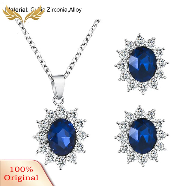 Pendant Necklace Earrings Exquisite Cubic Zirconia Women Jewelry Set